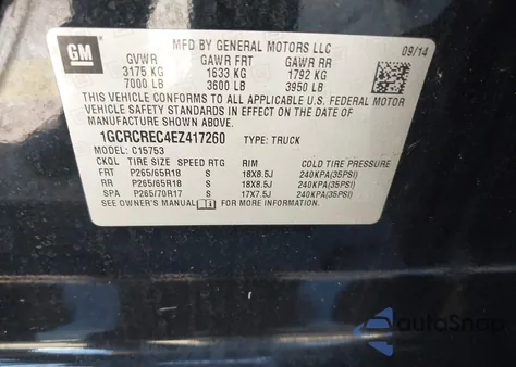 2014 Chevrolet Silverado 1500 1Lt from USA, damaged, VIN 1GCRCREC4EZ417260